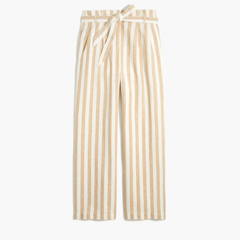 J.Crew Striped Linen Cotton Paperbag Pants Women's Cropped Coastal Chic- Size 10 - Picture 1 of 10